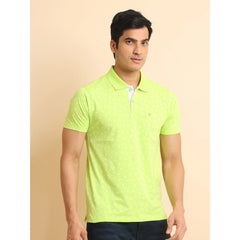 Mayawye Men's Casual Cotton Printed Polo Neck Half Sleeve T-Shirt (Green)