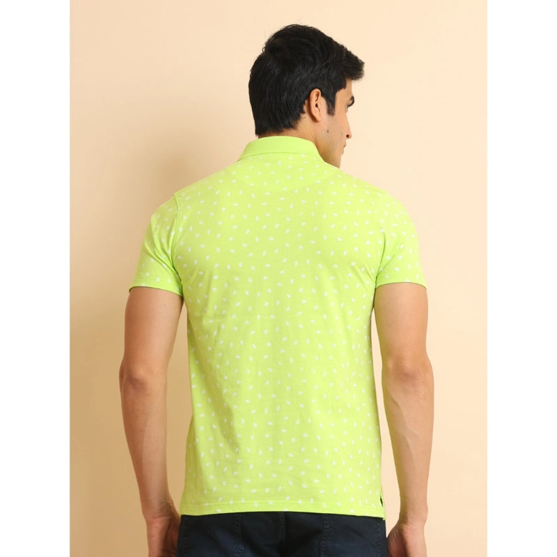 Mayawye Men's Casual Cotton Printed Polo Neck Half Sleeve T-Shirt (Green)