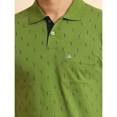 Mayawye Men's Casual Cotton Printed Polo Neck Half Sleeve T-Shirt (Green)