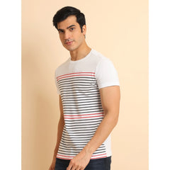 Mayawye Men's Casual Cotton Printed Round Neck Half Sleeve T-Shirt (White)