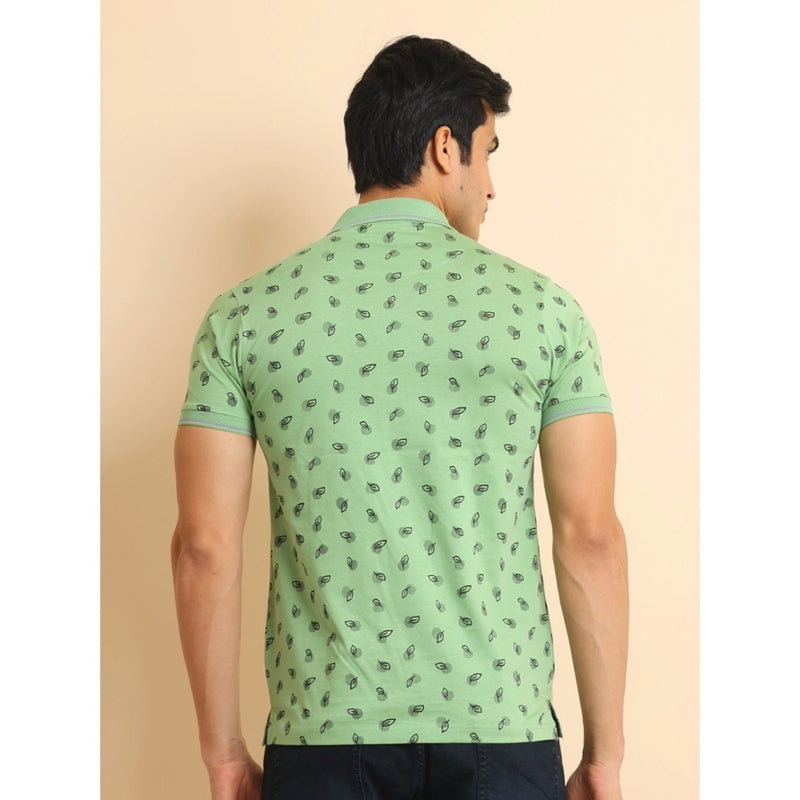 Mayawye Men's Casual Cotton Printed Polo Neck Half Sleeve T-Shirt (Light Green)