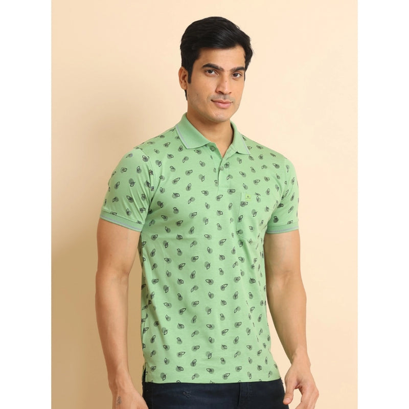 Mayawye Men's Casual Cotton Printed Polo Neck Half Sleeve T-Shirt (Light Green)