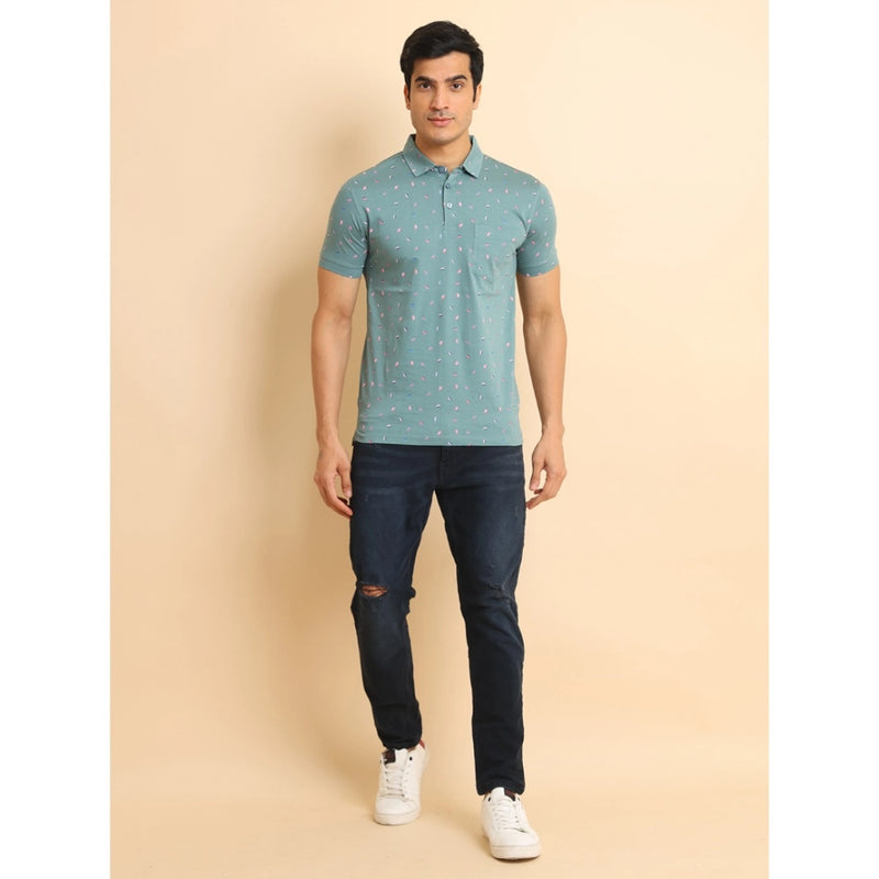 Mayawye Men's Casual Cotton Printed Polo Neck Half Sleeve T-Shirt (Grey)