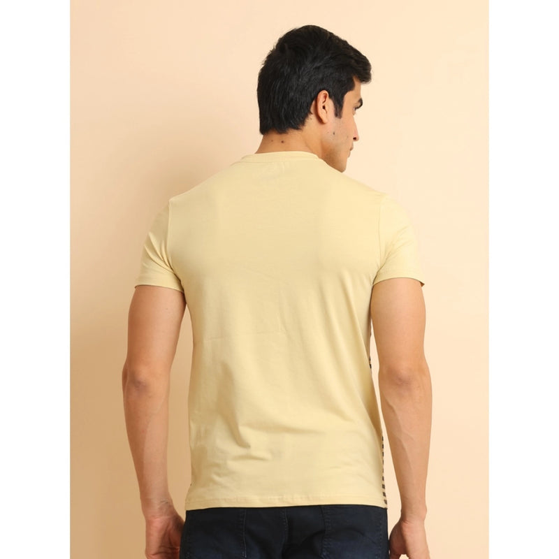 Mayawye Men's Casual Cotton Printed Round Neck Half Sleeve T-Shirt (Brown)