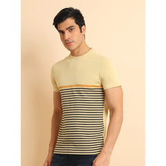 Mayawye Men's Casual Cotton Printed Round Neck Half Sleeve T-Shirt (Brown)