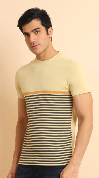 Mayawye Men's Casual Cotton Printed Round Neck Half Sleeve T-Shirt (Brown)
