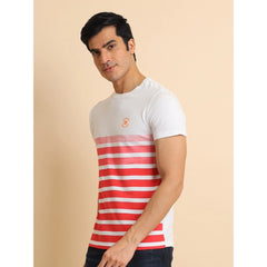 Mayawye Men's Casual Cotton Printed Round Neck Half Sleeve T-Shirt (Red)
