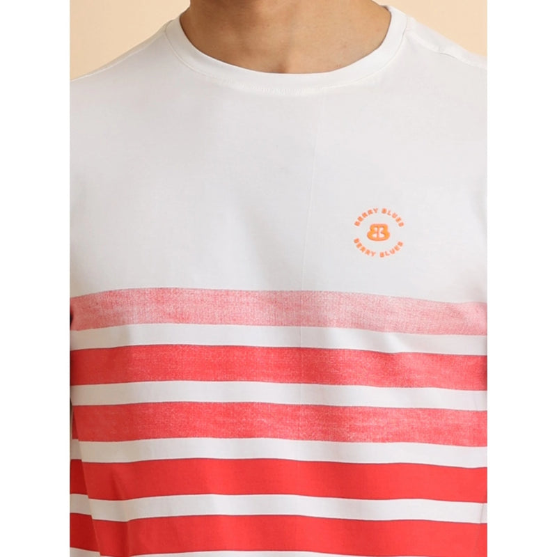 Mayawye Men's Casual Cotton Printed Round Neck Half Sleeve T-Shirt (Red)
