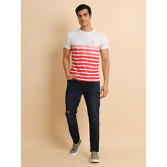 Mayawye Men's Casual Cotton Printed Round Neck Half Sleeve T-Shirt (Red)