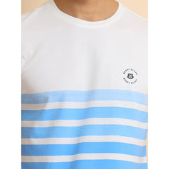 Mayawye Men's Casual Cotton Printed Round Neck Half Sleeve T-Shirt (Blue)
