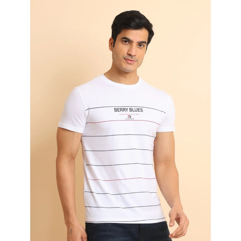 Mayawye Men's Casual Cotton Printed Round Neck Half Sleeve T-Shirt (White)