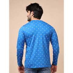 Mayawye Men's Casual Cotton Printed Round Neck Full Sleeve T-Shirt (Blue)