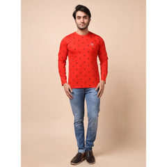 Mayawye Men's Casual Cotton Printed Round Neck Full Sleeve T-Shirt (Red)
