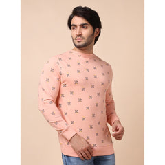 Mayawye Men's Casual Cotton Printed Round Neck Full Sleeve Sweat T-Shirt (Peach)