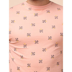 Mayawye Men's Casual Cotton Printed Round Neck Full Sleeve Sweat T-Shirt (Peach)