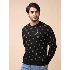 Mayawye Men's Casual Cotton Printed Round Neck Full Sleeve Sweat T-Shirt (Black)
