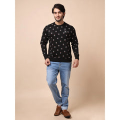 Mayawye Men's Casual Cotton Printed Round Neck Full Sleeve Sweat T-Shirt (Black)