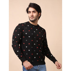 Mayawye Men's Casual Cotton Printed Round Neck Full Sleeve Sweat T-Shirt (Black)