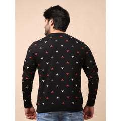 Mayawye Men's Casual Cotton Printed Round Neck Full Sleeve Sweat T-Shirt (Black)