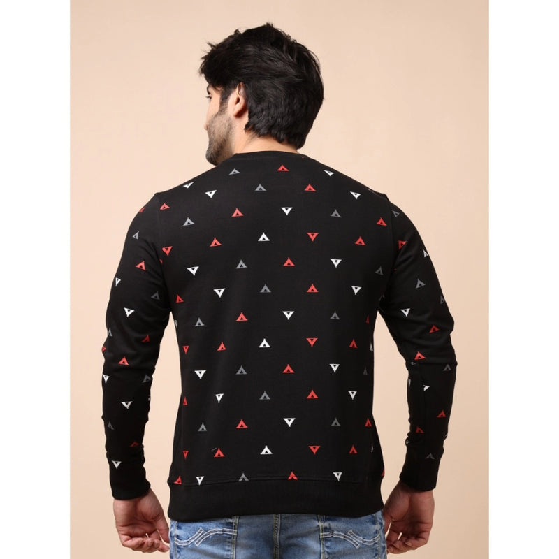 Mayawye Men's Casual Cotton Printed Round Neck Full Sleeve Sweat T-Shirt (Black)