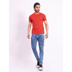 Mayawye Men's Casual Cotton Printed Round Neck Half Sleeve T-Shirt (Red)