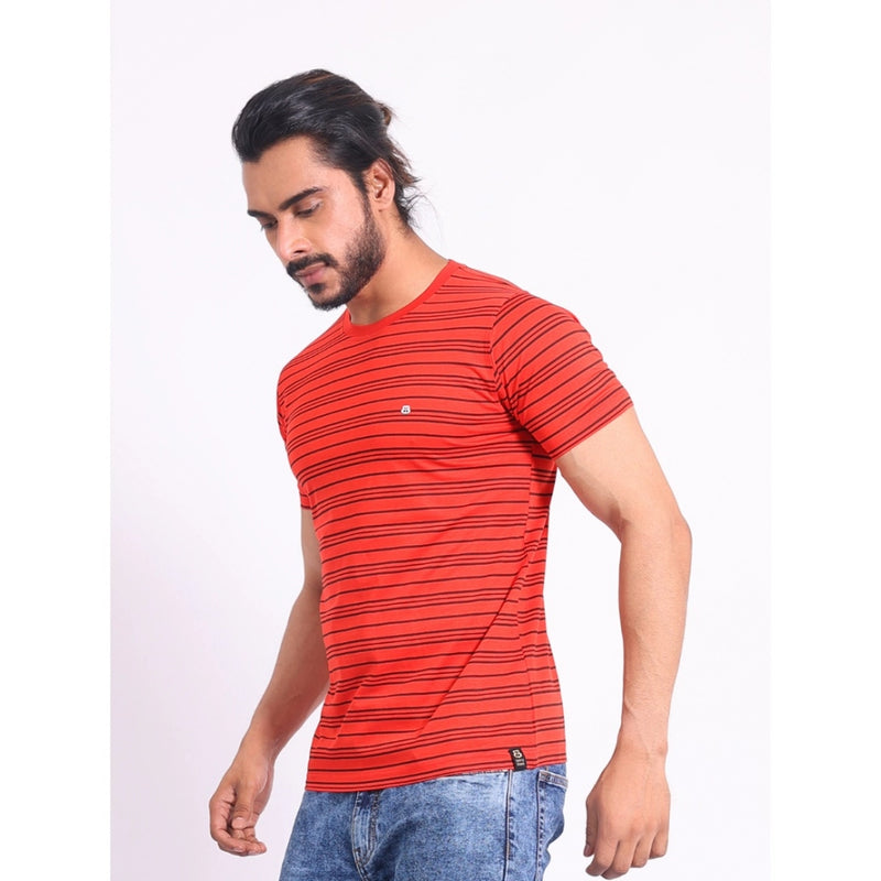 Mayawye Men's Casual Cotton Printed Round Neck Half Sleeve T-Shirt (Red)