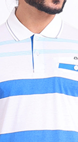 Mayawye Men's Casual Cotton Printed Polo Neck Half Sleeve T-Shirt (White)