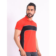 Mayawye Men's Casual Cotton Printed Polo Neck Half Sleeve T-Shirt (Red)