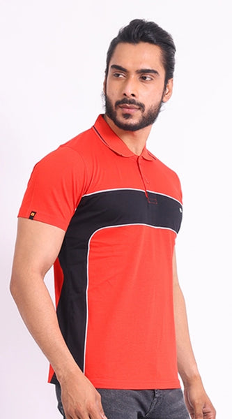 Mayawye Men's Casual Cotton Printed Polo Neck Half Sleeve T-Shirt (Red)