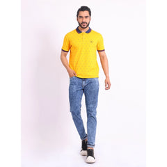 Mayawye Men's Casual Cotton Printed Polo Neck Half Sleeve T-Shirt (Turmeric)