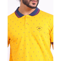 Mayawye Men's Casual Cotton Printed Polo Neck Half Sleeve T-Shirt (Turmeric)