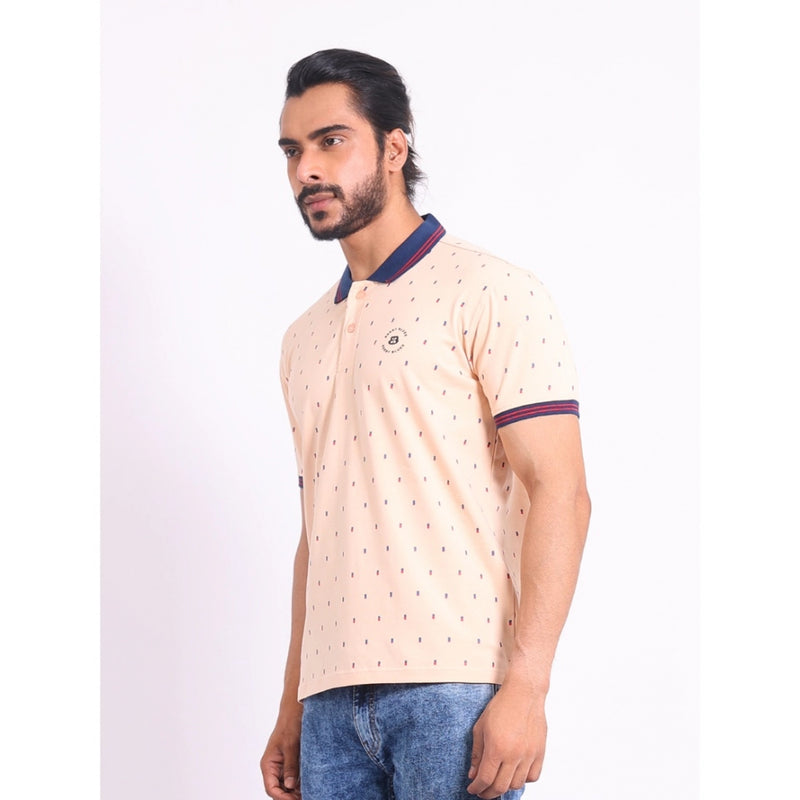 Mayawye Men's Casual Cotton Printed Polo Neck Half Sleeve T-Shirt (Peach)