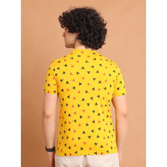 Mayawye Men's Casual Cotton Printed Round Neck Half Sleeve T-Shirt (Yellow)