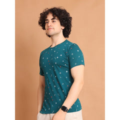 Mayawye Men's Casual Cotton Printed Round Neck Half Sleeve T-Shirt (Green)
