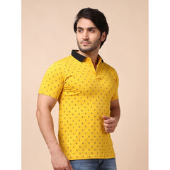 Mayawye Men's Casual Cotton Printed Polo Neck Half Sleeve T-Shirt (Yellow)