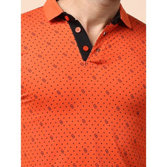 Mayawye Men's Casual Cotton Printed Polo Neck Half Sleeve T-Shirt (Rust)