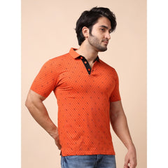 Mayawye Men's Casual Cotton Printed Polo Neck Half Sleeve T-Shirt (Rust)