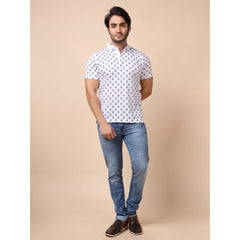 Mayawye Men's Casual Cotton Printed Polo Neck Half Sleeve T-Shirt (White)