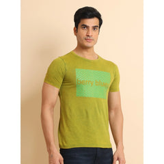 Mayawye Men's Casual Cotton Printed Round Neck Half Sleeve T-Shirt (Green)