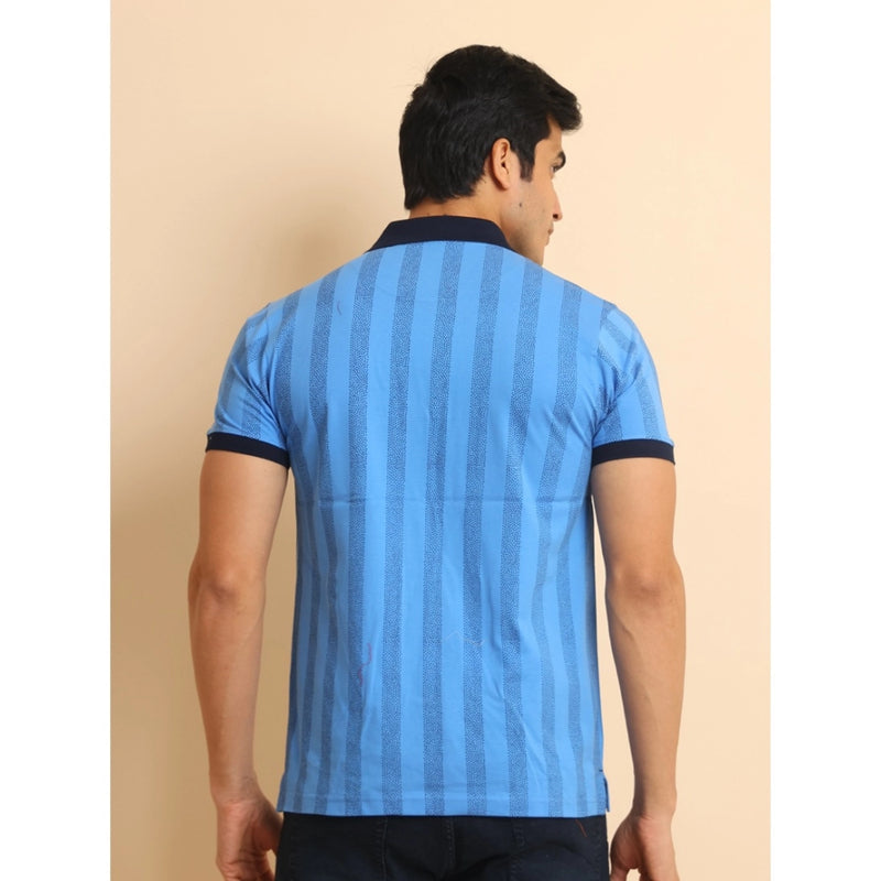 Mayawye Men's Casual Cotton Printed Polo Neck Half Sleeve T-Shirt (LightBlue)
