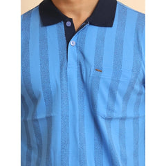 Mayawye Men's Casual Cotton Printed Polo Neck Half Sleeve T-Shirt (LightBlue)