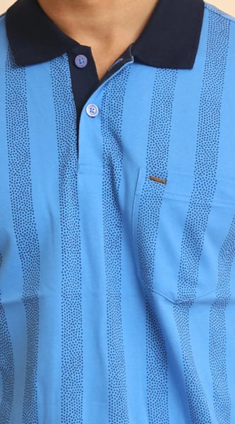 Mayawye Men's Casual Cotton Printed Polo Neck Half Sleeve T-Shirt (LightBlue)