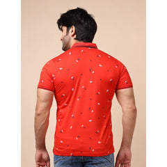 Mayawye Men's Casual Cotton Printed Polo Neck Half Sleeve T-Shirt (Red)