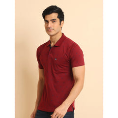 Mayawye Men's Casual Cotton Printed Polo Neck Half Sleeve T-Shirt (Red)