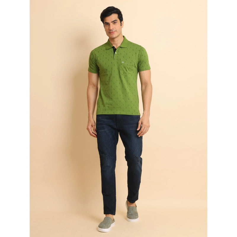 Mayawye Men's Casual Cotton Printed Polo Neck Half Sleeve T-Shirt (Green)