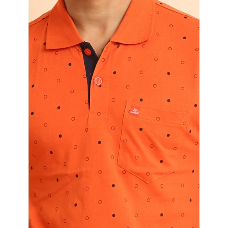 Mayawye Men's Casual Cotton Printed Polo Neck Half Sleeve T-Shirt (Rust)