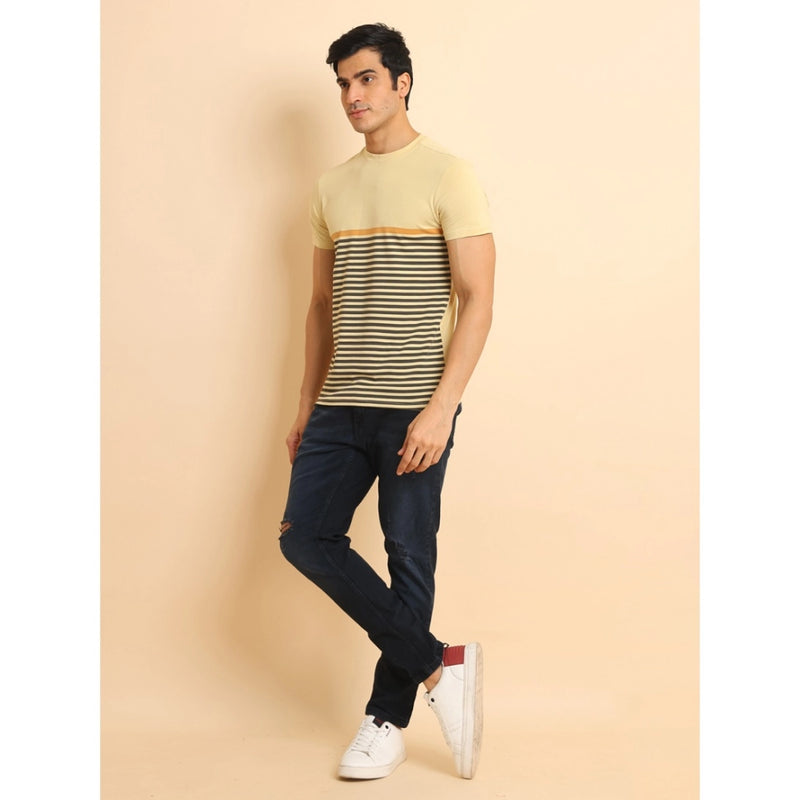 Mayawye Men's Casual Cotton Printed Round Neck Half Sleeve T-Shirt (Brown)