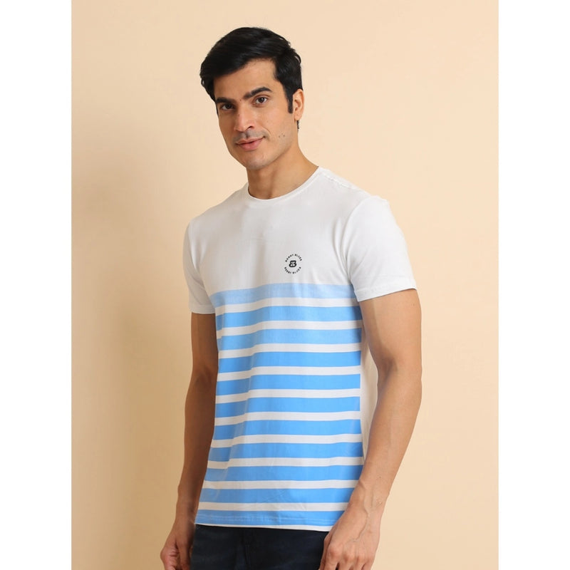 Mayawye Men's Casual Cotton Printed Round Neck Half Sleeve T-Shirt (Blue)