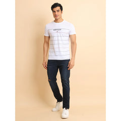 Mayawye Men's Casual Cotton Printed Round Neck Half Sleeve T-Shirt (White)