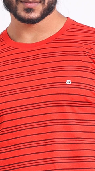Mayawye Men's Casual Cotton Printed Round Neck Half Sleeve T-Shirt (Red)